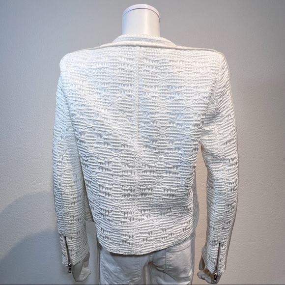 IRO • Kendall Jenner • Felicy Ivory Jacquard Silk Lamb Leather Trim Moto Jacket - Picture 8 of 16